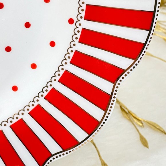Grace Teaware Fine Porcelain Holiday Red Gold Dots Peppermint Salad Plates 4 - Picture 2 of 3